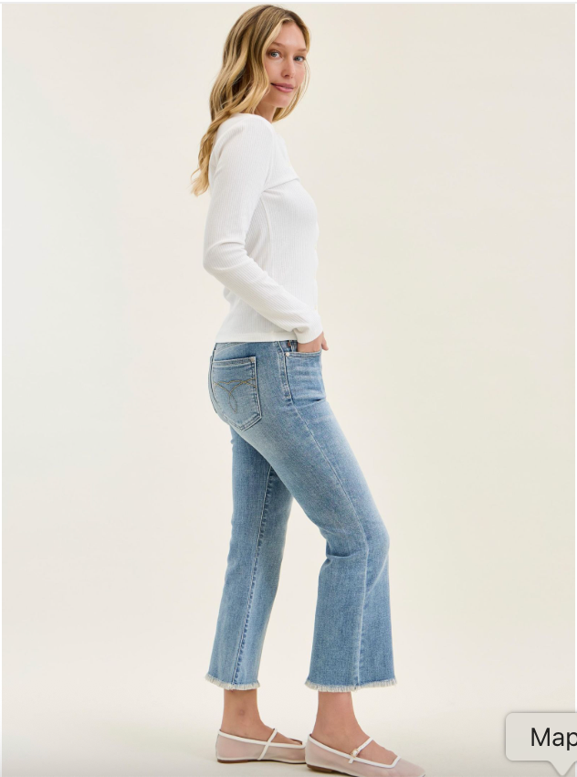 Michelle Mid Rise Kick Flare Jeans – Judy Blue | Light Wash Frayed Hem