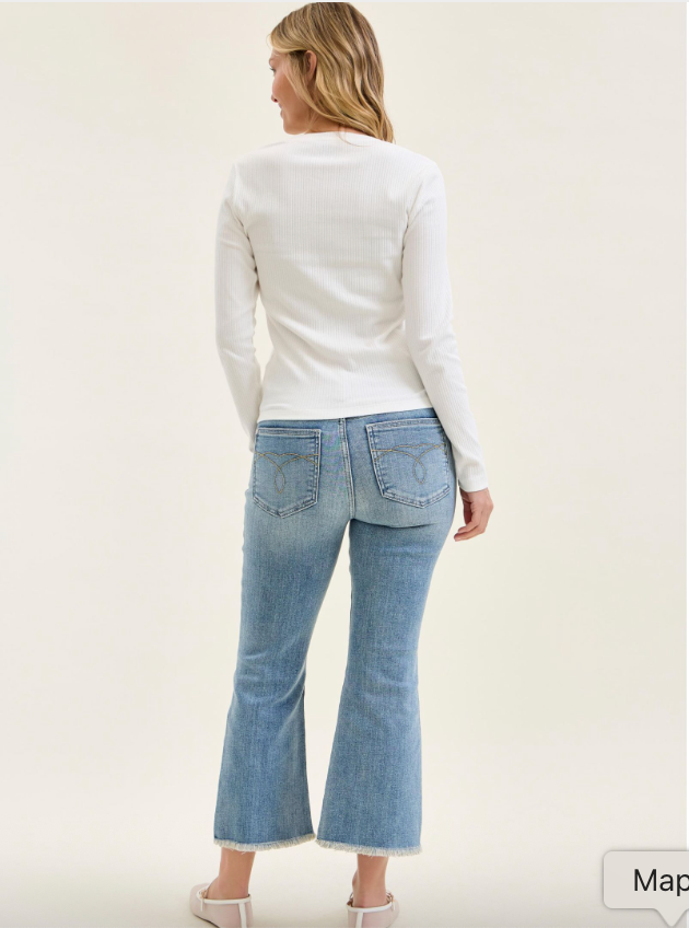 Michelle Mid Rise Kick Flare Jeans – Judy Blue | Light Wash Frayed Hem
