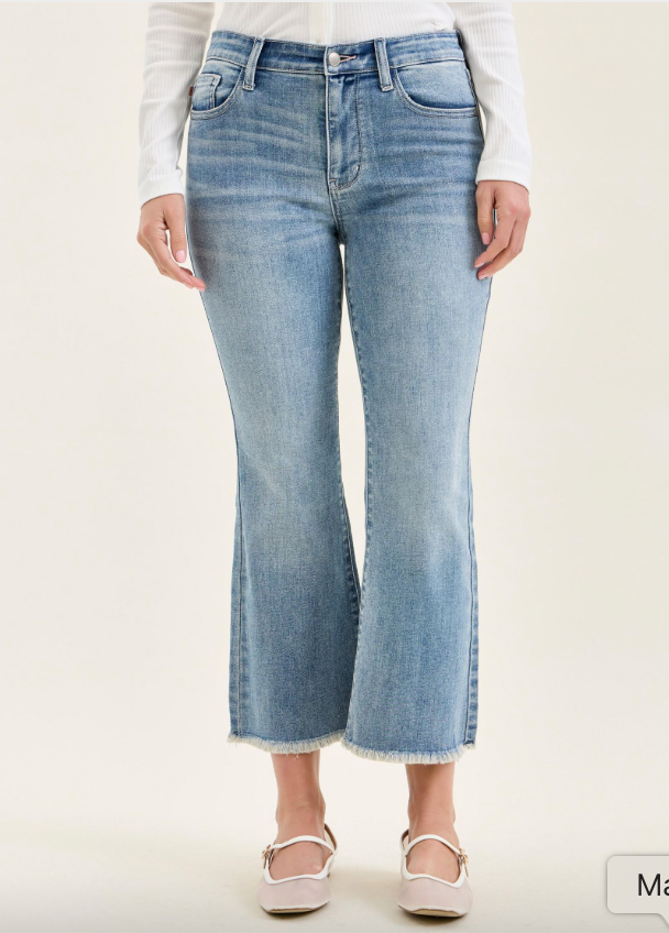 Michelle Mid Rise Kick Flare Jeans – Judy Blue | Light Wash Frayed Hem