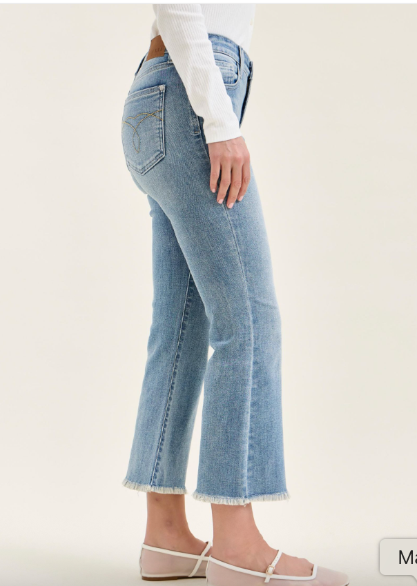 Michelle Mid Rise Kick Flare Jeans – Judy Blue | Light Wash Frayed Hem
