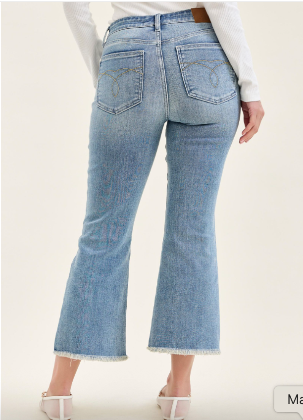 Michelle Mid Rise Kick Flare Jeans – Judy Blue | Light Wash Frayed Hem