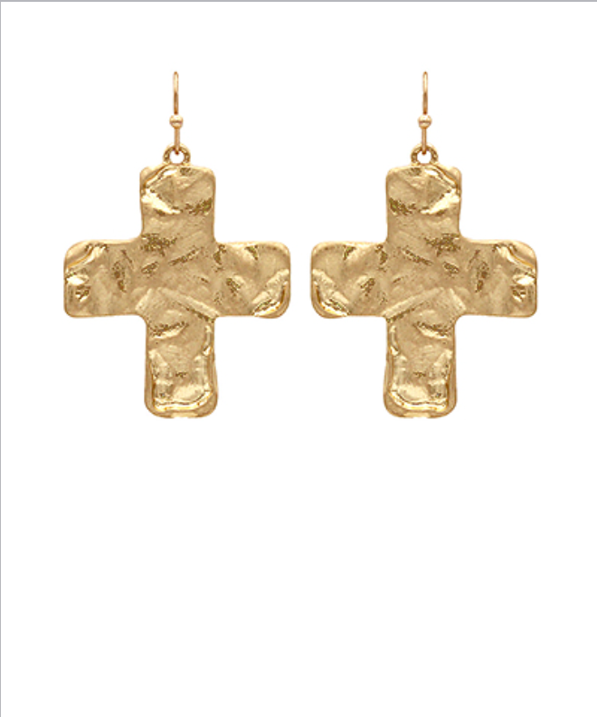 Hammered Dangle Cross Earrings