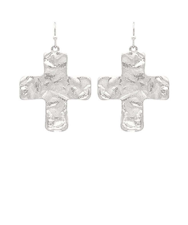 Hammered Dangle Cross Earrings