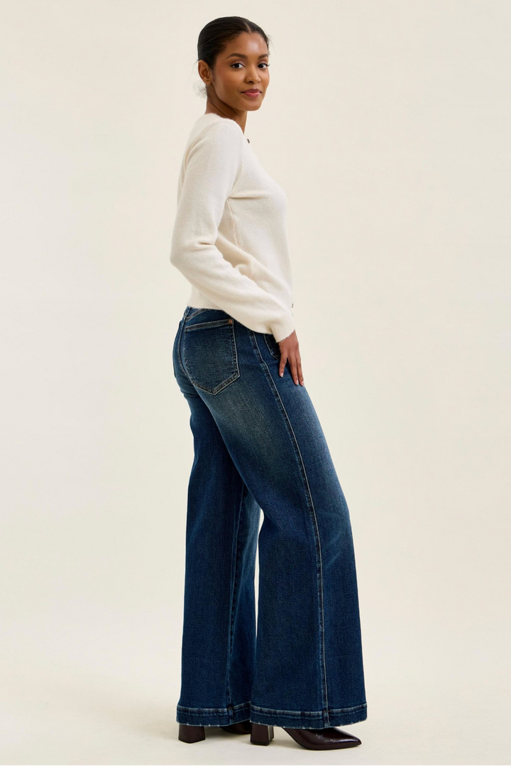 Judy Blue High Waist LUX Retro Wide Leg Jeans | DK Retro Fade Indigo