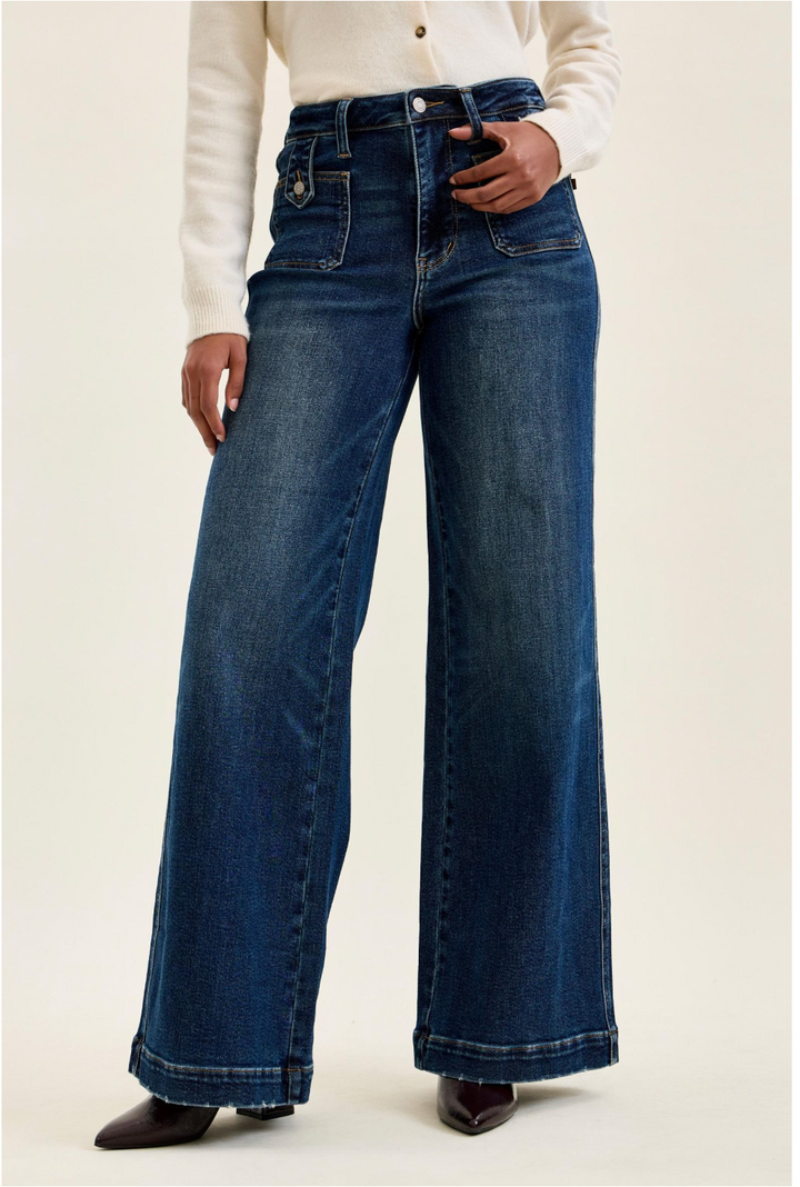 Judy Blue High Waist LUX Retro Wide Leg Jeans | DK Retro Fade Indigo