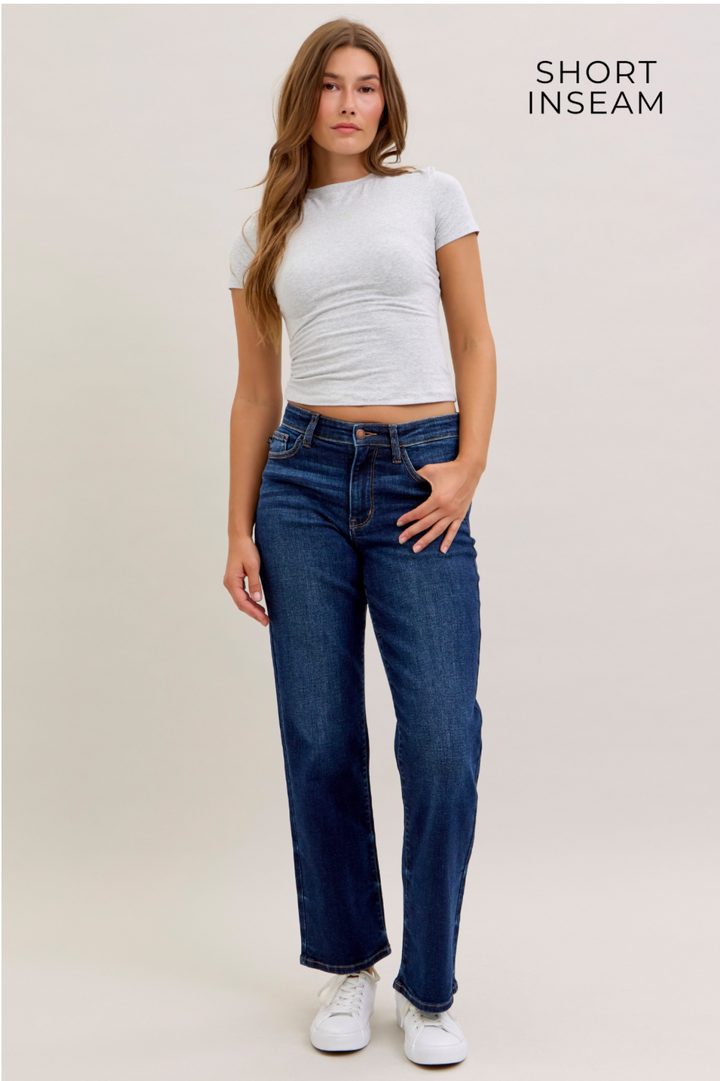 Alicia Mid Rise Straight Jeans | Judy Blue Dark Wash Denim