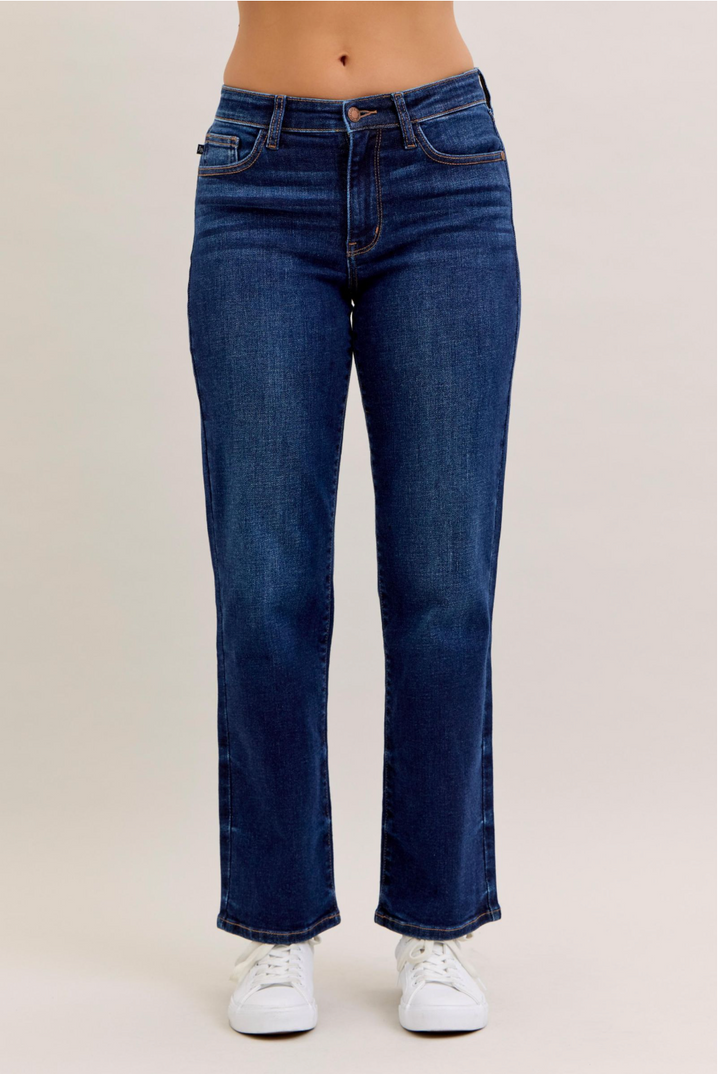 Alicia Mid Rise Straight Jeans | Judy Blue Dark Wash Denim