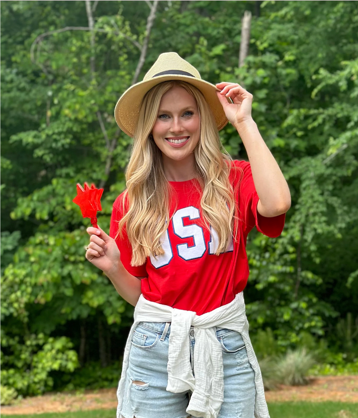 The USA Boyfriend Tee — Women's Oversized Patriotic Red T-Shirt