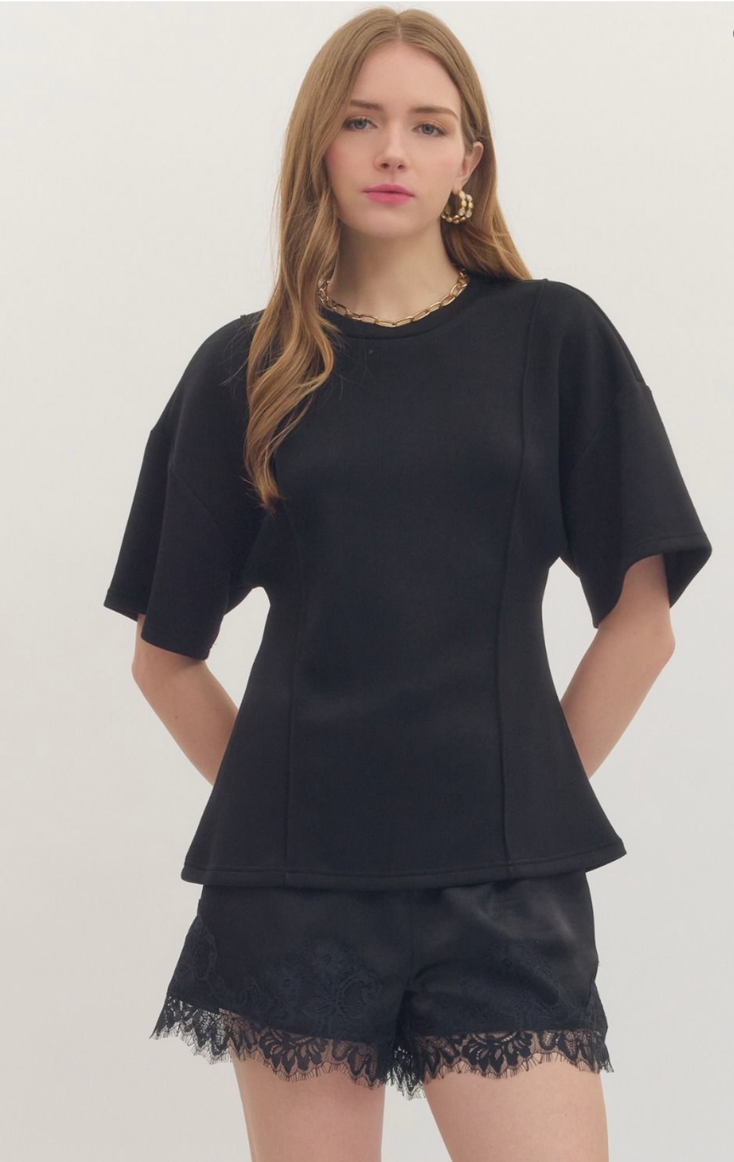 Emma Solid Black Short Sleeve Top