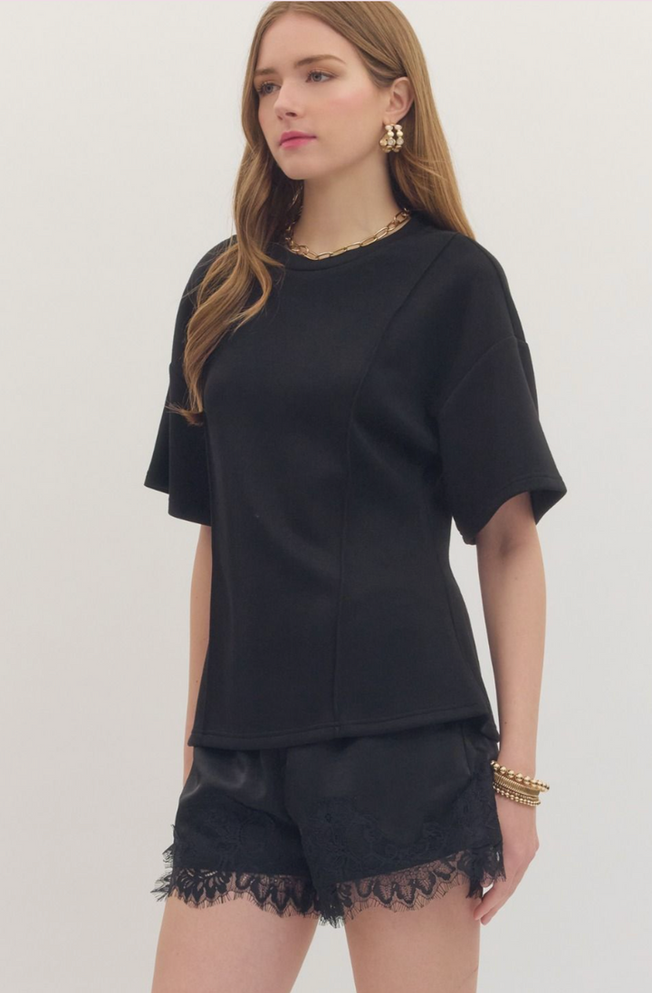 Emma Solid Black Short Sleeve Top