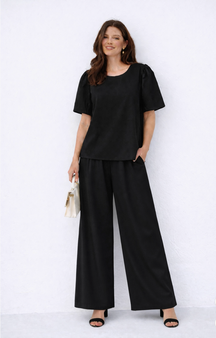 Sophie Luxe Black Wide Leg Trouser Pants