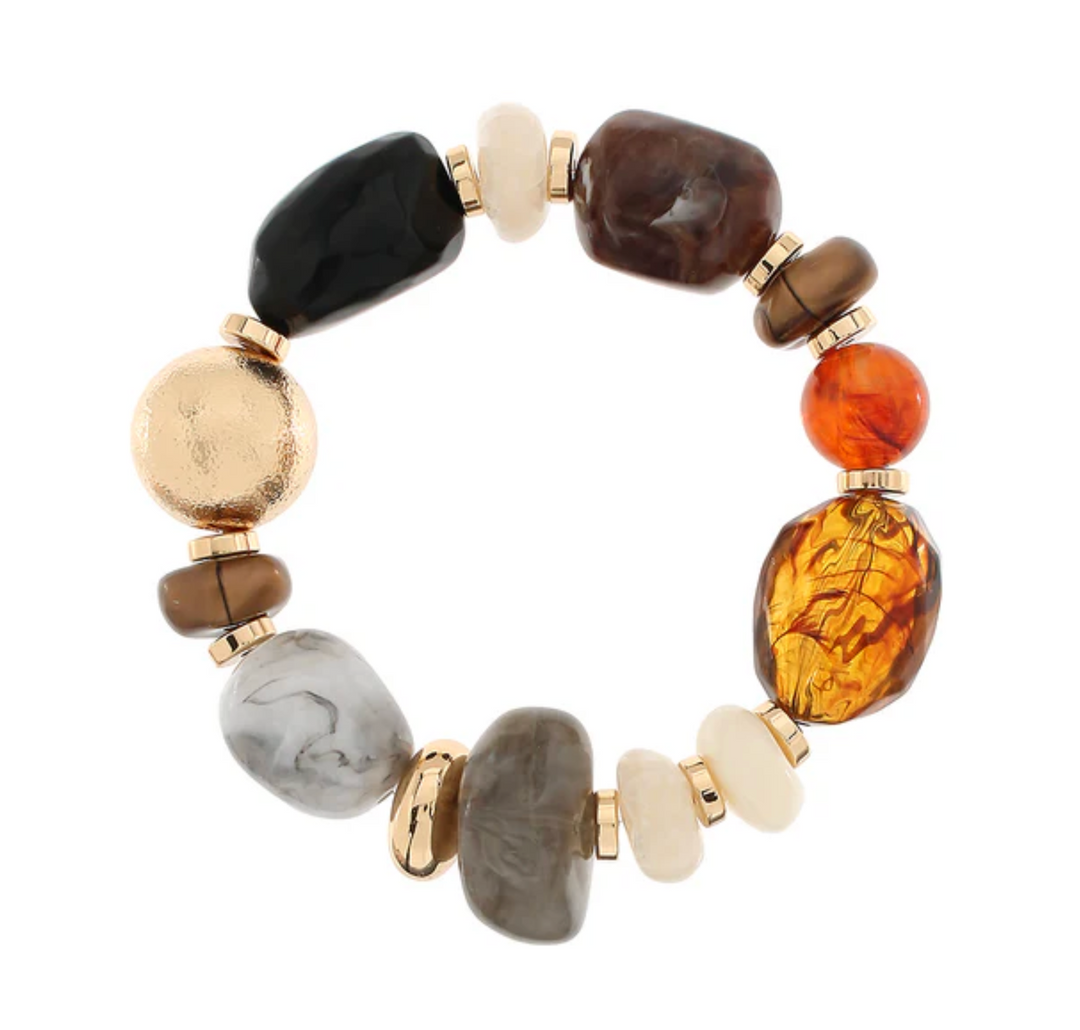 Mixed Bead Stretch Bracelet | Ball & Marble Stone Bead Bracelet