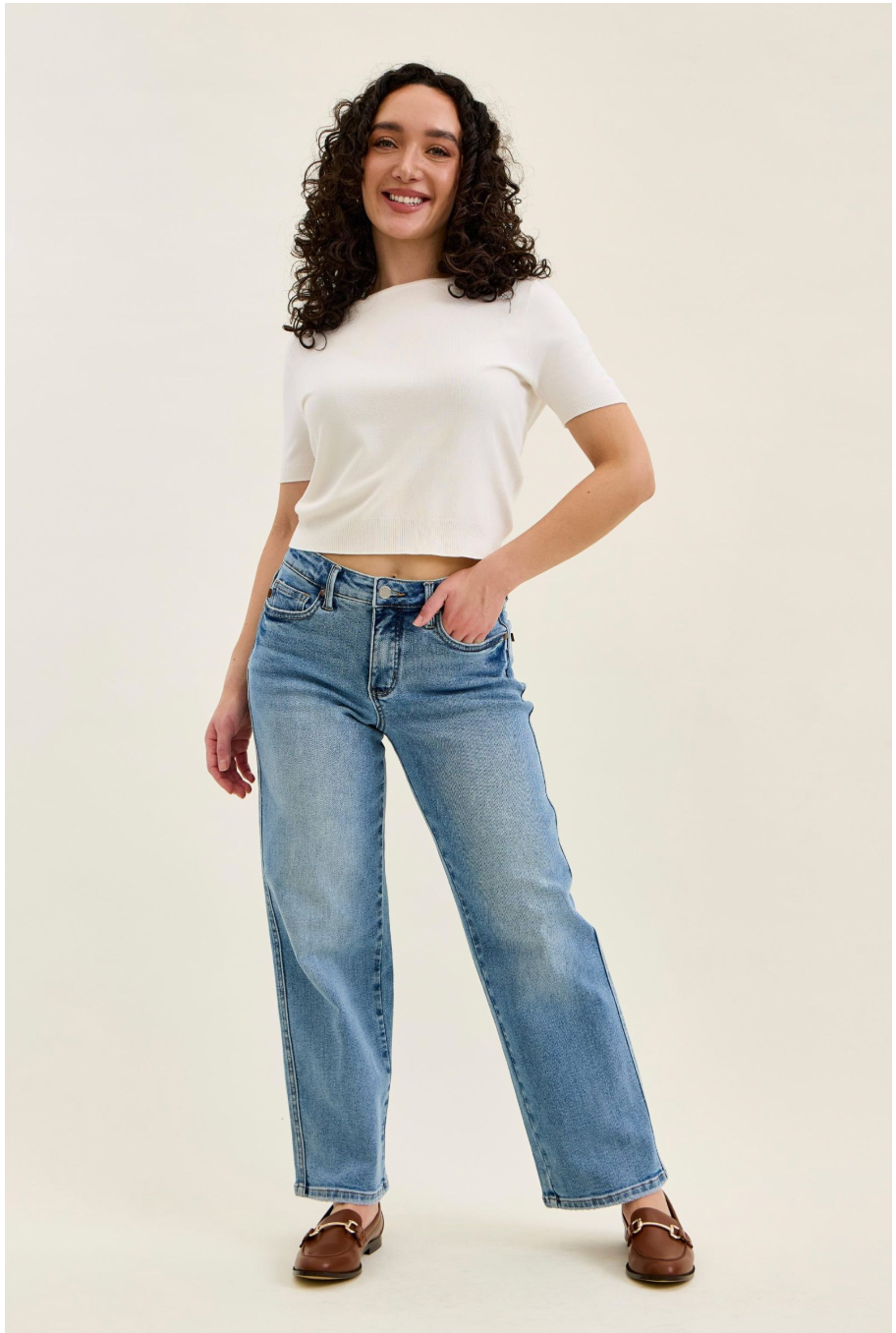 Valerie Mid Rise Petite Tummy Control Vintage Wash Jeans