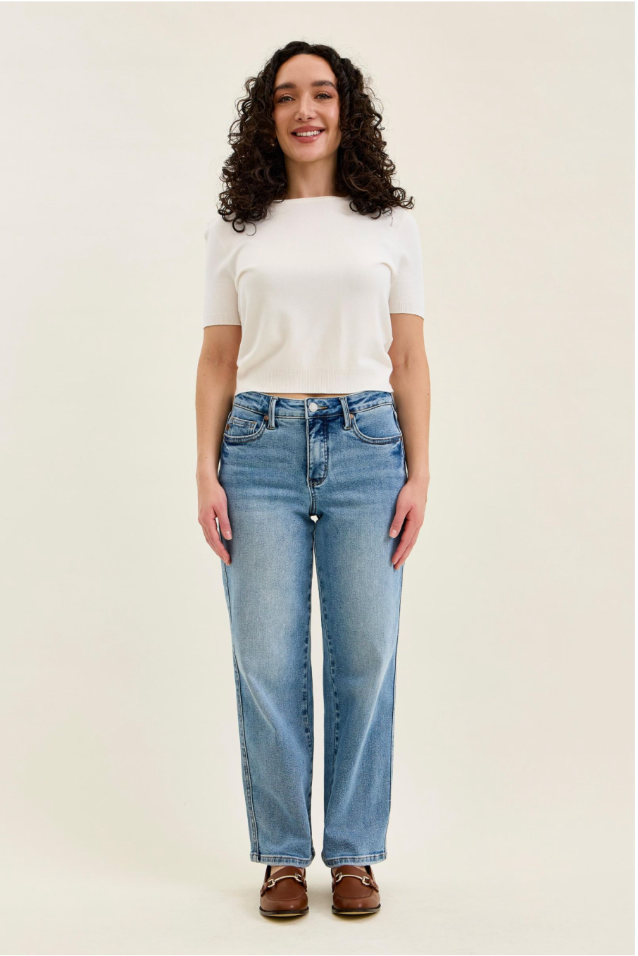 Valerie Mid Rise Petite Tummy Control Vintage Wash Jeans