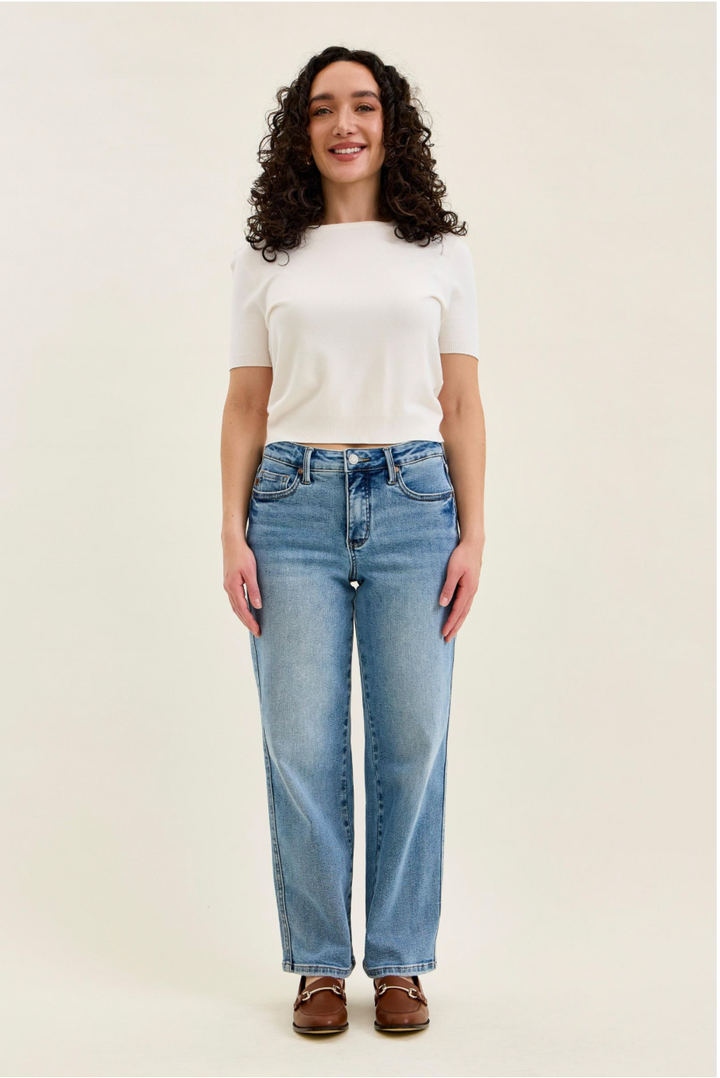 Valerie Mid Rise Petite Tummy Control Vintage Wash Jeans