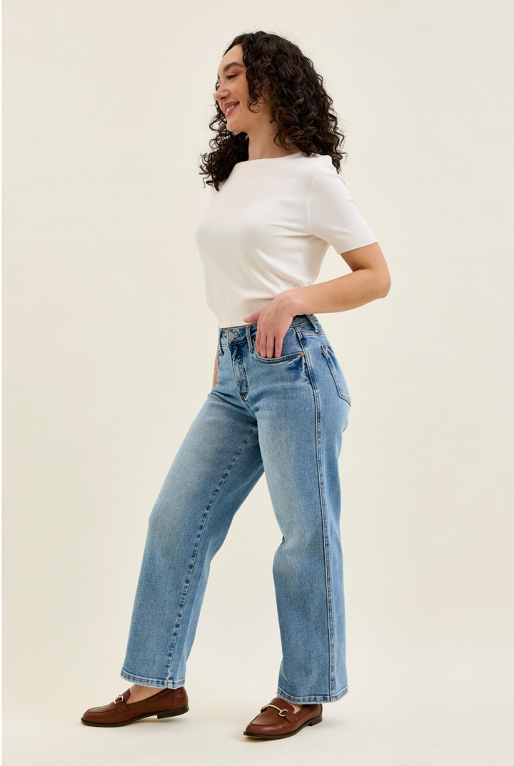 Valerie Mid Rise Petite Tummy Control Vintage Wash Jeans
