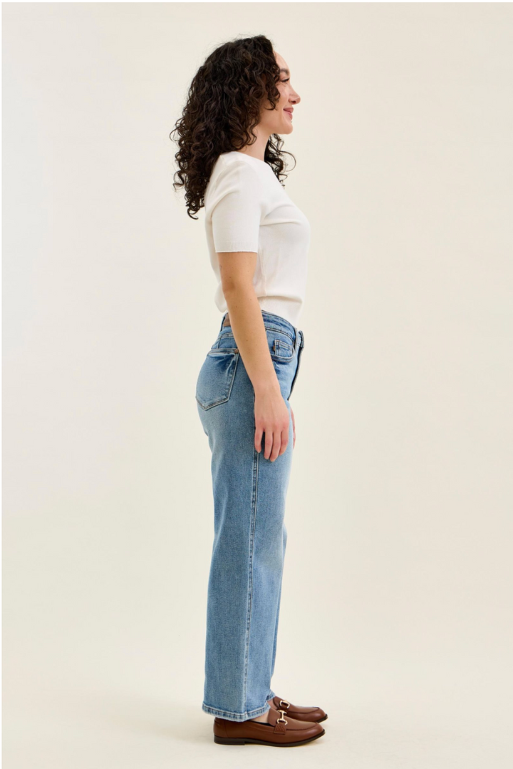 Valerie Mid Rise Petite Tummy Control Vintage Wash Jeans