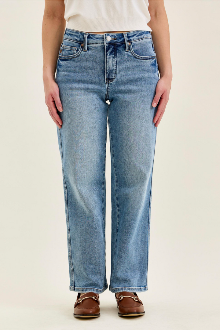 Valerie Mid Rise Petite Tummy Control Vintage Wash Jeans