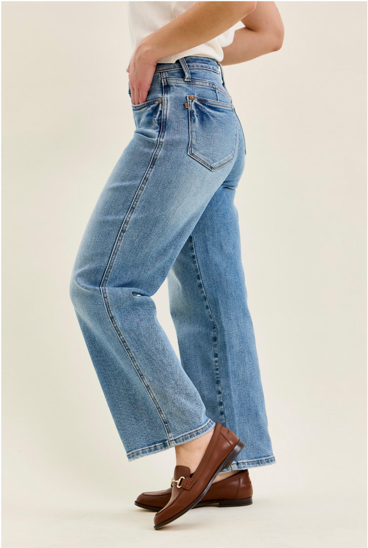 Valerie Mid Rise Petite Tummy Control Vintage Wash Jeans