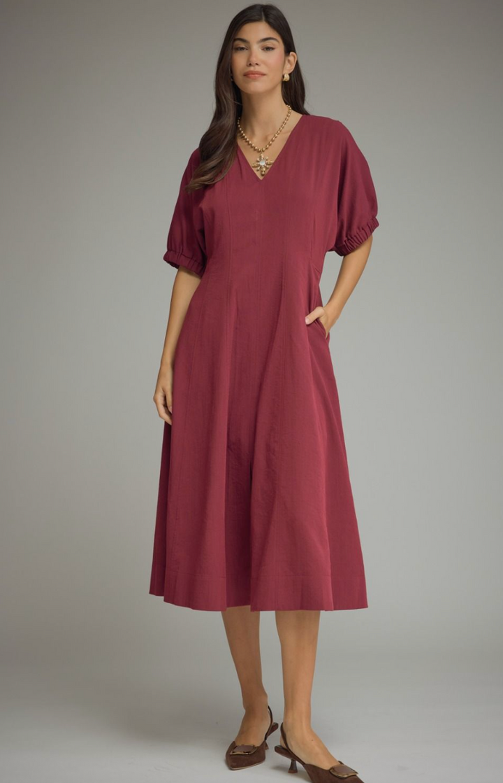 Mason Short Puff Sleeve Midi Dress