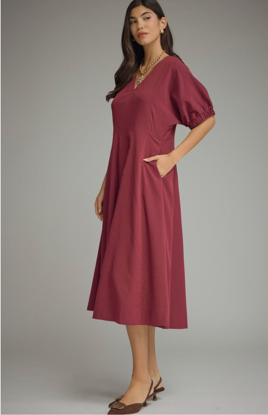 Mason Short Puff Sleeve Midi Dress