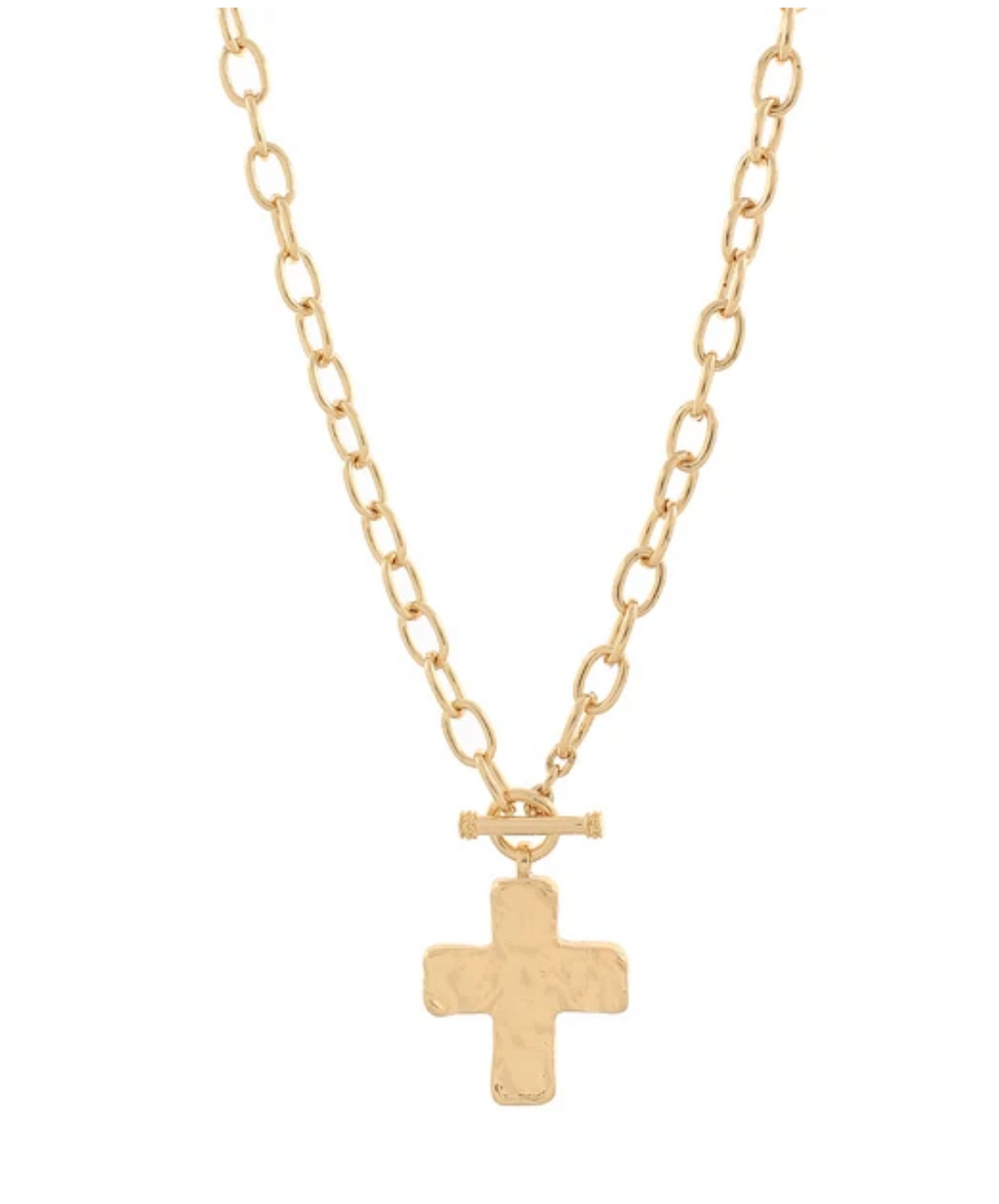 Hammered Cross Necklace | Gold or Silver Toggle Closure