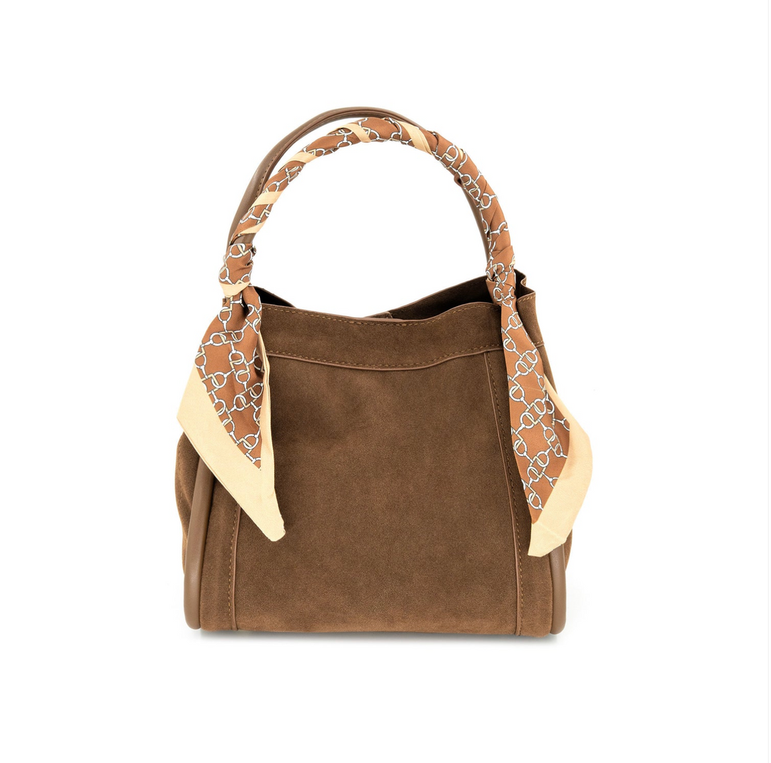 Gianna Faux Suede Hobo Bag – Chic Scarf-Wrapped Satchel