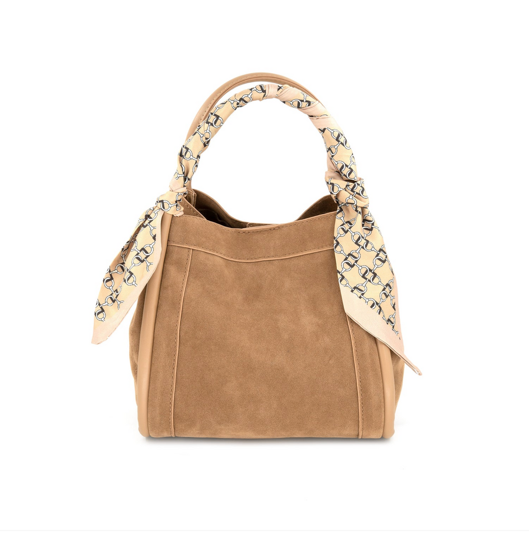 Gianna Faux Suede Hobo Bag – Chic Scarf-Wrapped Satchel