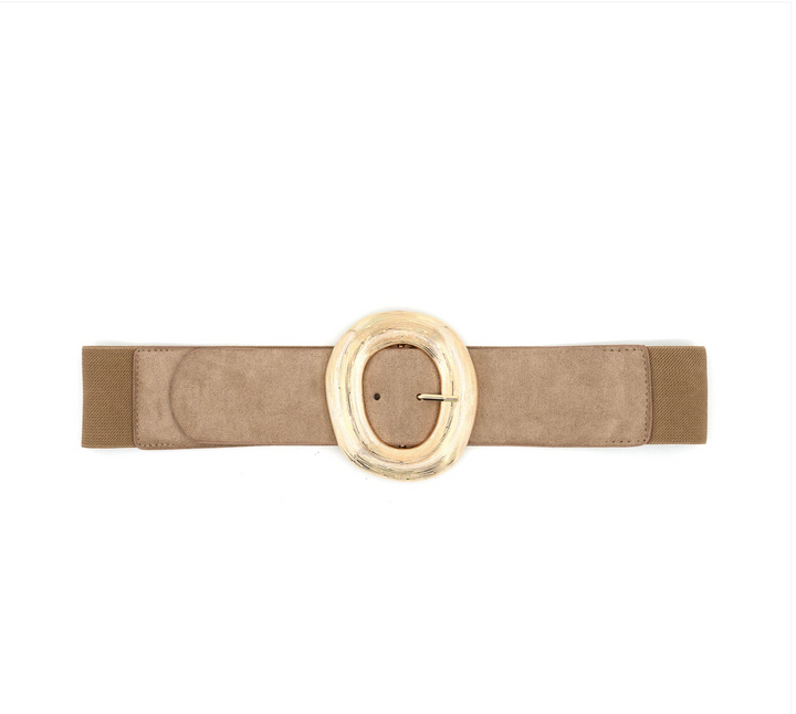 Women's Elastic Belt with Statement Gold Buckle