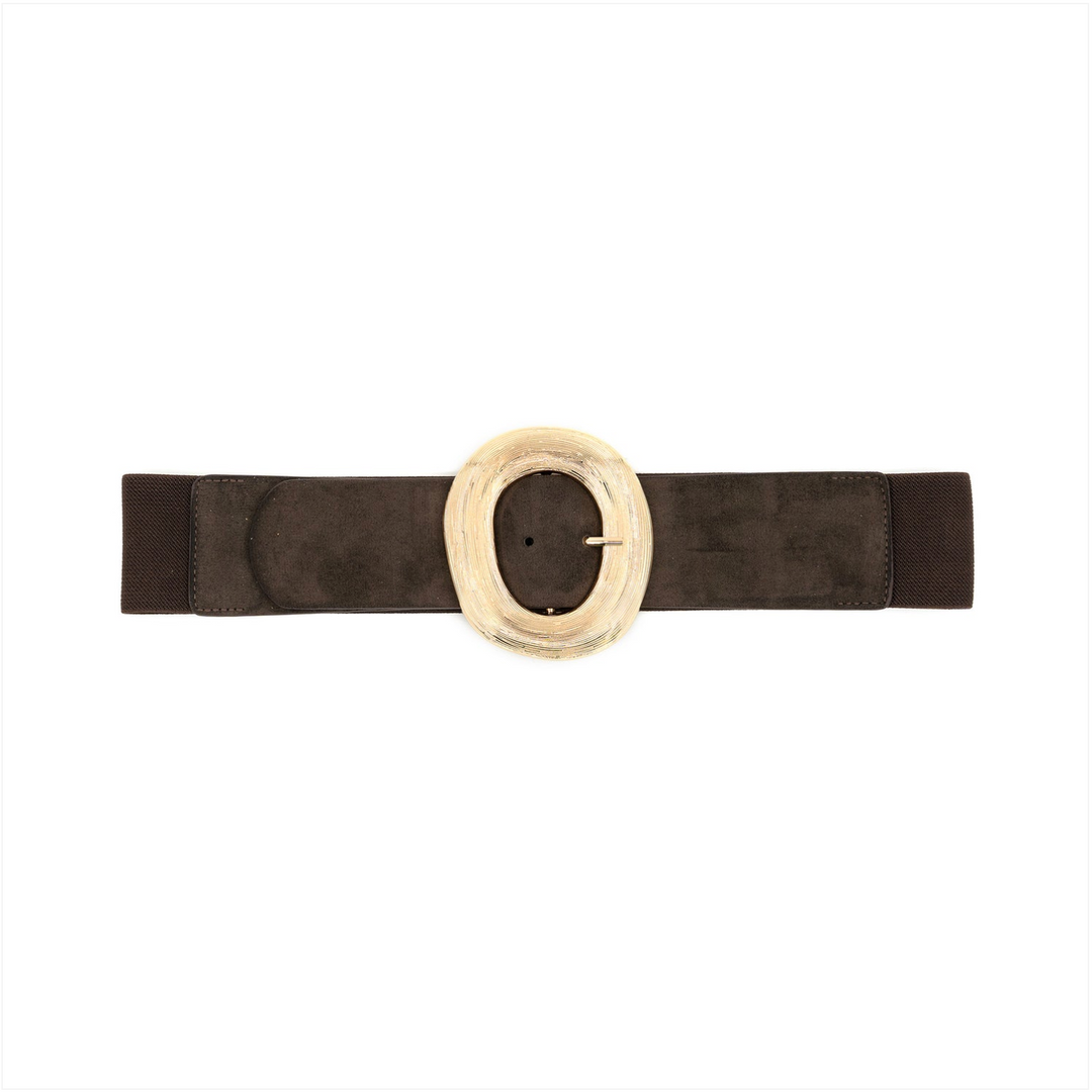Women's Elastic Belt with Statement Gold Buckle