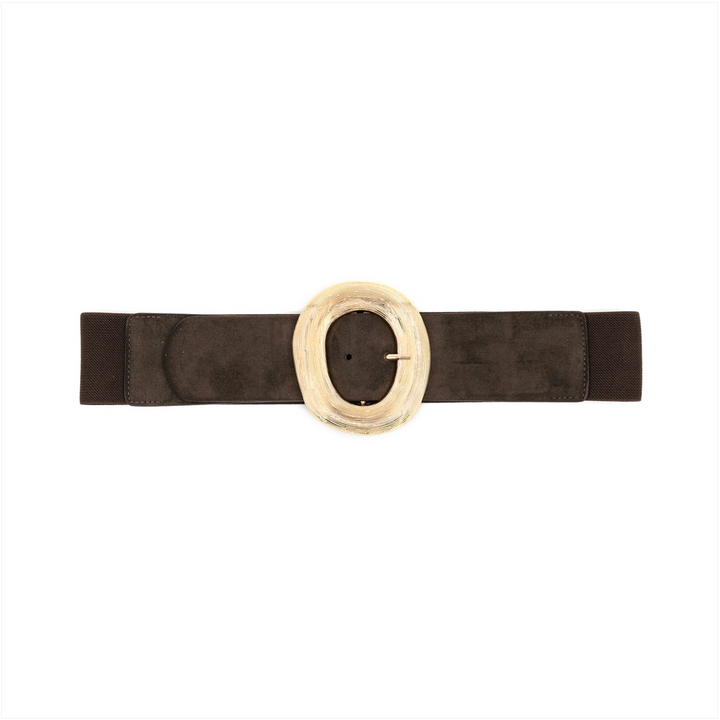 Women's Elastic Belt with Statement Gold Buckle