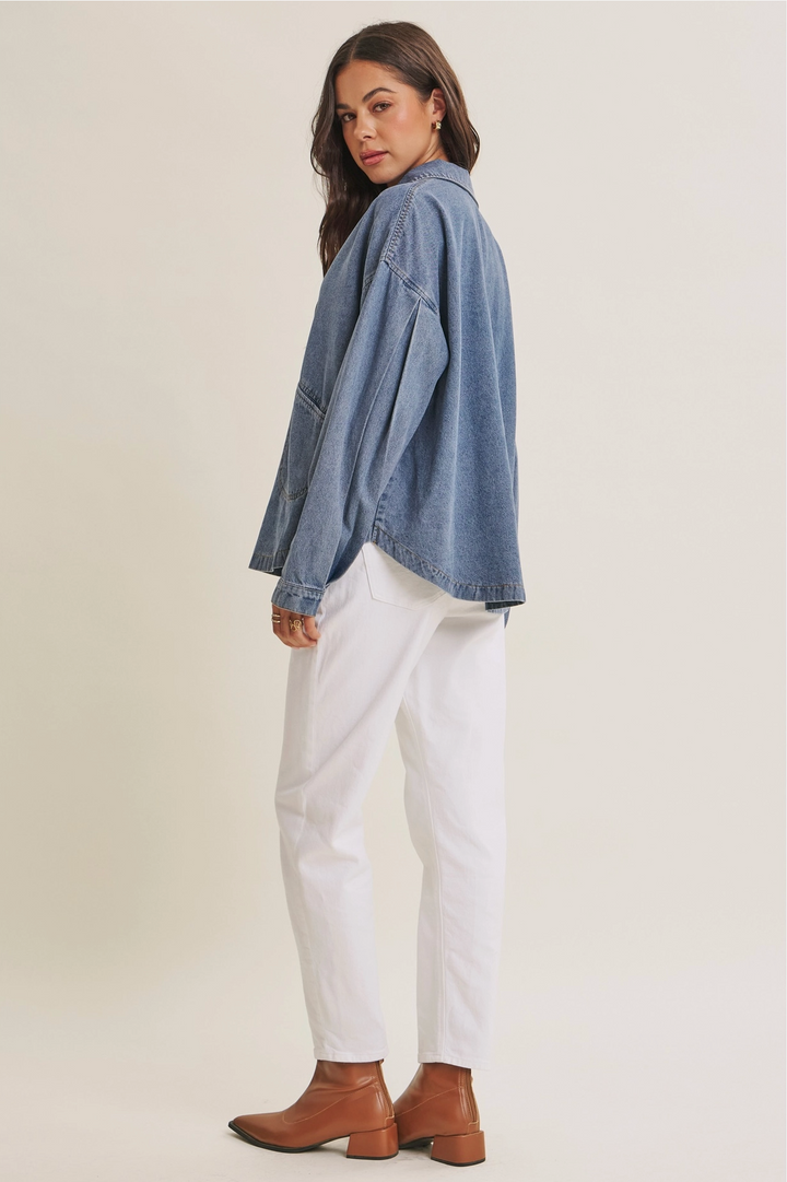Meg Mineral-Washed Cotton Denim Oversized Pocket Top