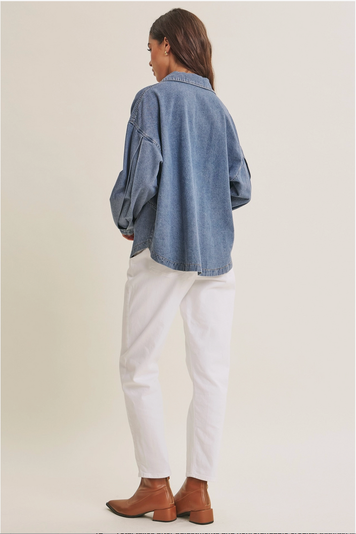 Meg Mineral-Washed Cotton Denim Oversized Pocket Top