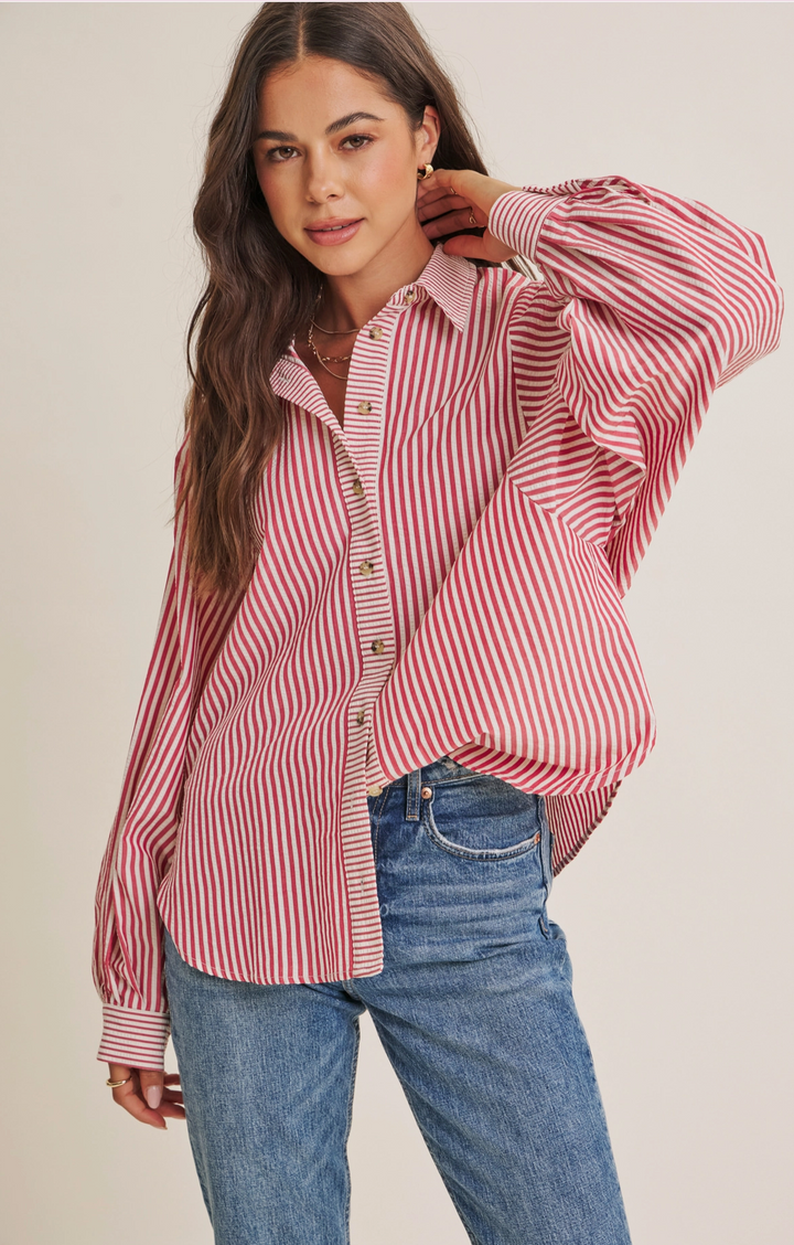 Lou Long Sleeve Striped Batwing Button-Down Top