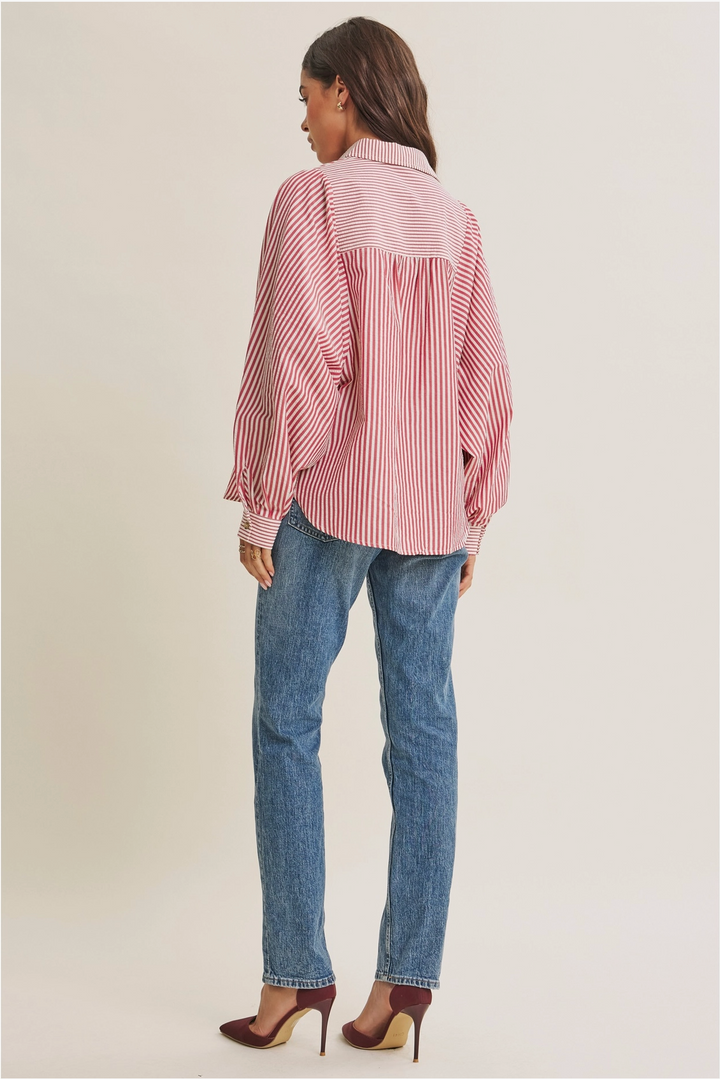 Lou Long Sleeve Striped Batwing Button-Down Top
