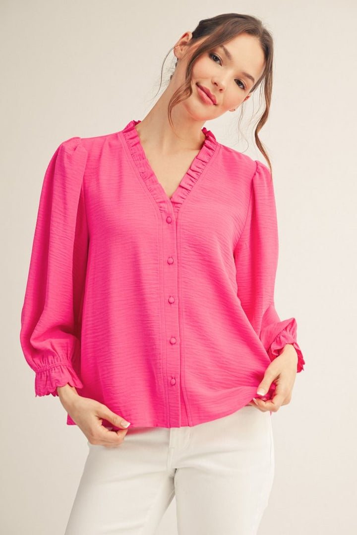 Julie 3/4 Puff Sleeve Button Down Top