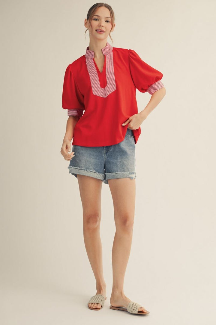 Allie V-Neck Short Puff Sleeve Top