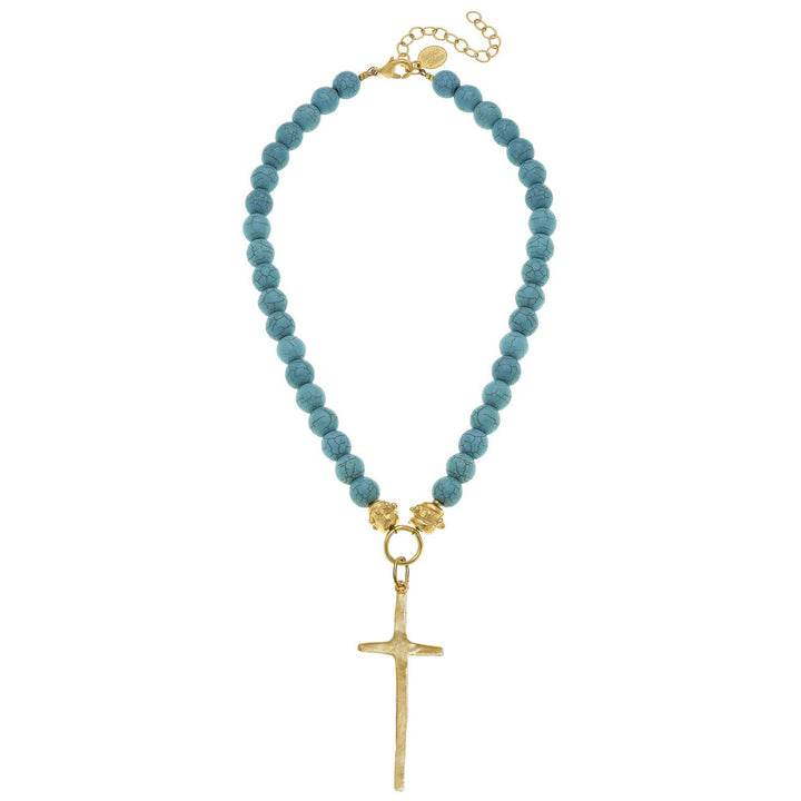 Susan Shaw Turquoise Tall Cross Necklace