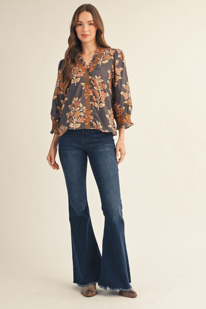 Monica Floral 3/4 Puff Sleeve Top