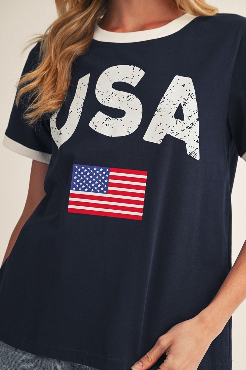 Betsy USA Women's American Flag Graphic T-Shirt | Patriotic Cotton Tee