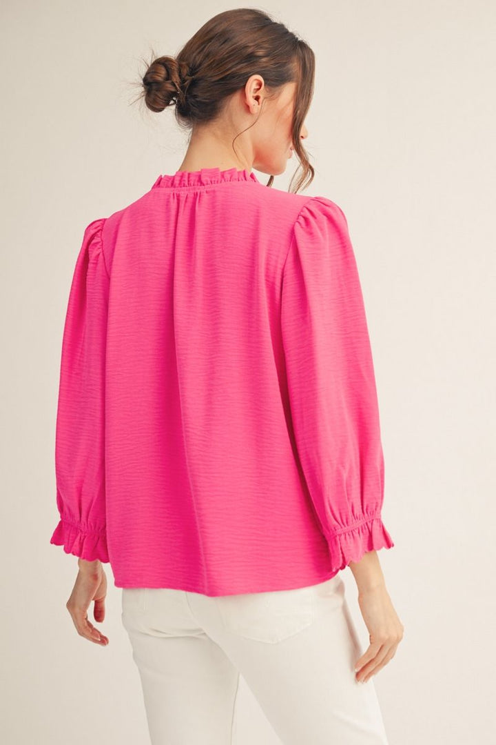 Julie 3/4 Puff Sleeve Button Down Top