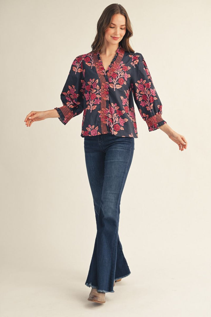 Monica Floral 3/4 Puff Sleeve Top