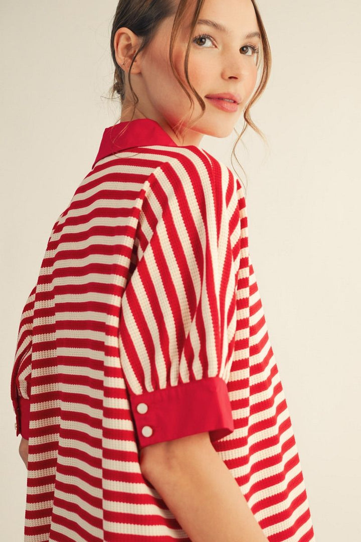 Sally V-Neck Short Sleeve Stripe Top
