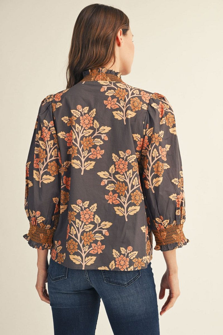 Monica Floral 3/4 Puff Sleeve Top