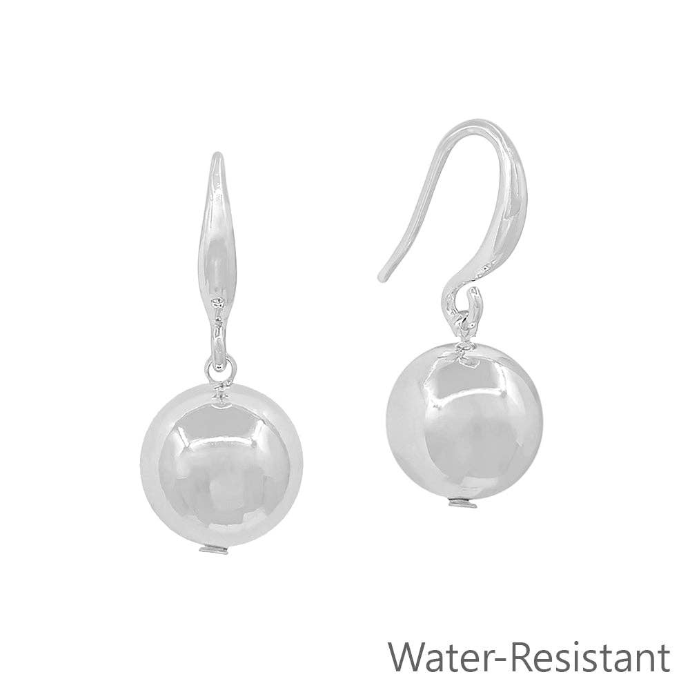 Silver 14mm Beaded Fishhook Dangle Earrings