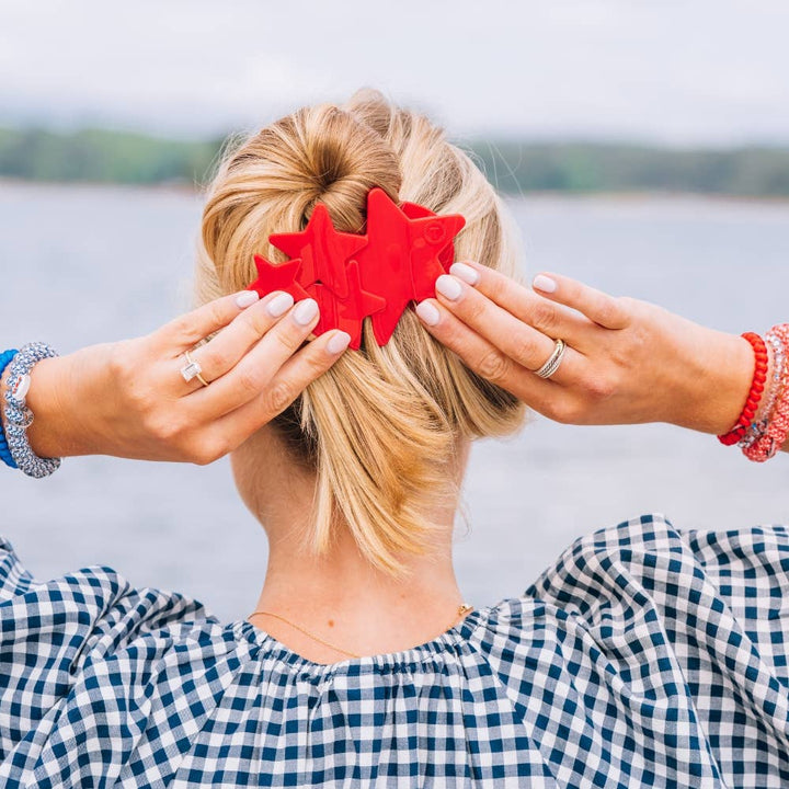 TELETIES Shooting Star Flat Hair Clip – Red & Blue | Lay Flat Design