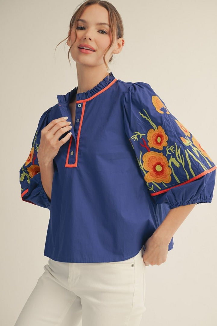 Danielle Embroidery 3/4 Sleeve Top