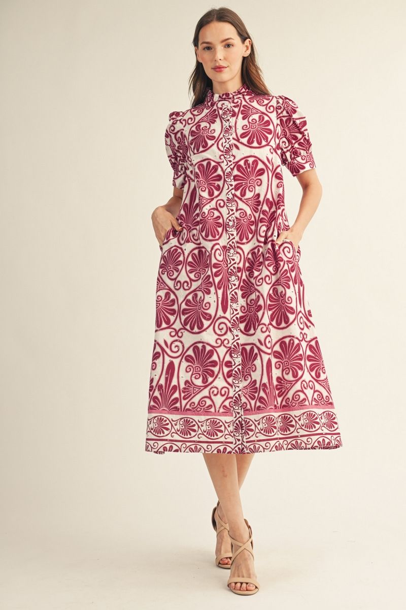 Mae Short Puff Sleeve Midi Dress