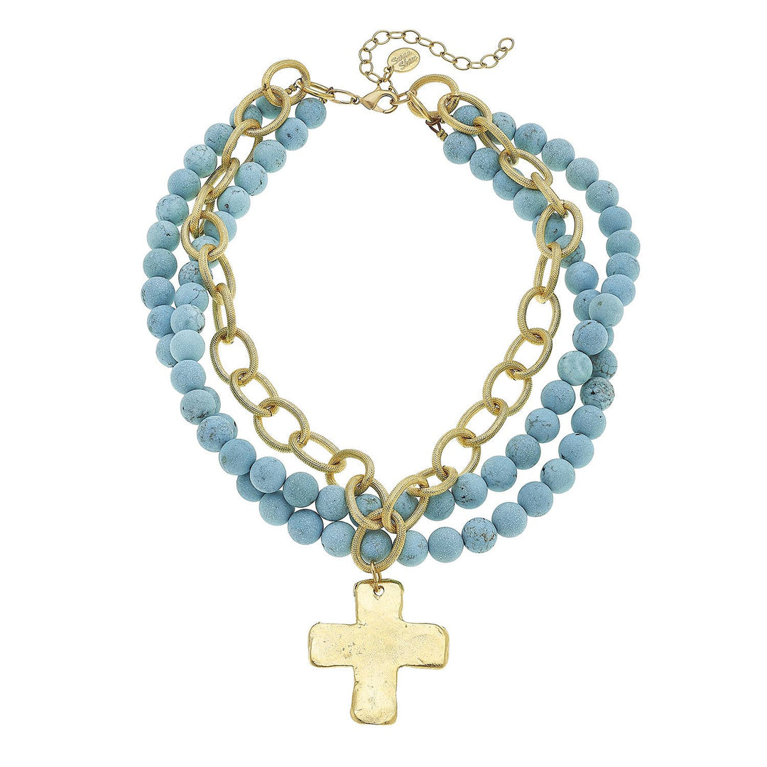 Susan Shaw Gold Cross Genuine Matte Turquoise Necklace