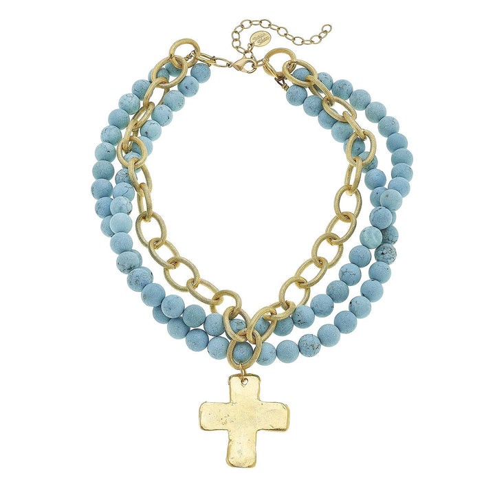 Susan Shaw Gold Cross Genuine Matte Turquoise Necklace
